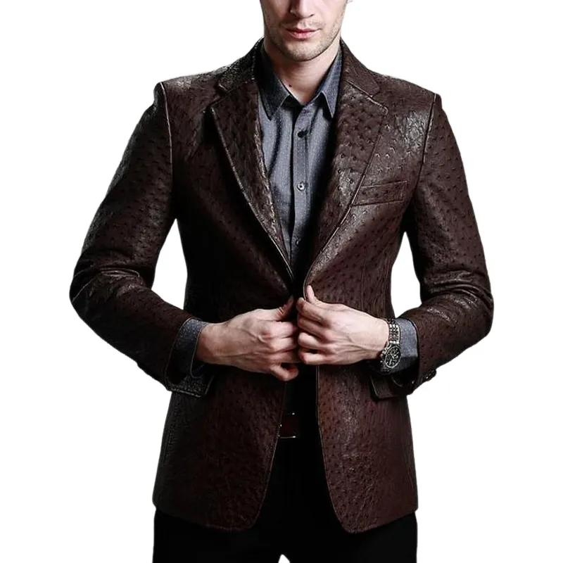 Men's Classic Vintage Textured Leather Single Breasted Blazer 46068219K sold by Manly