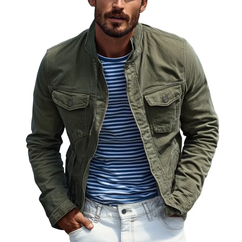 Men's Vintage Washed Lapel Multi Pocket Cargo Jacket 61047261Y sold by Manly