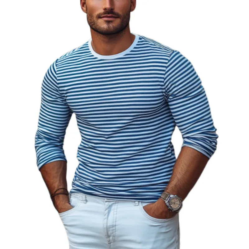 Men's Fashion Stripe Crew Neck Slim Fit Long Sleeves T-shirt 95683803Y sold by Manly