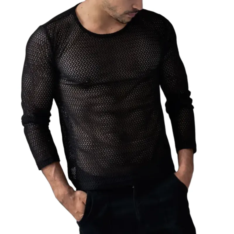 Men's Fashion Round Neck Hollow Long Sleeve T-Shirt 13300545Y sold by Manly