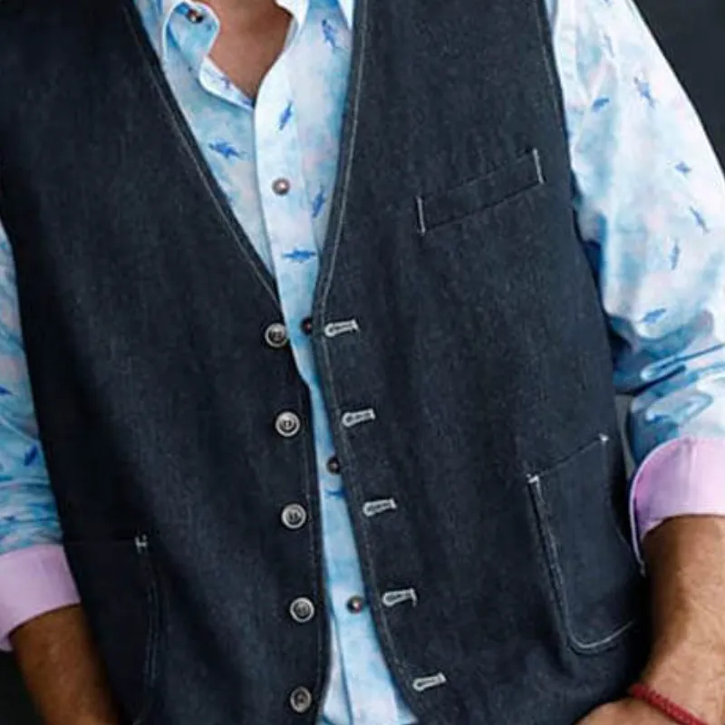 Men's Vintage Multi-pocket Single Breasted Denim Vest 45738527Y sold by Manly product image thumbnail 2