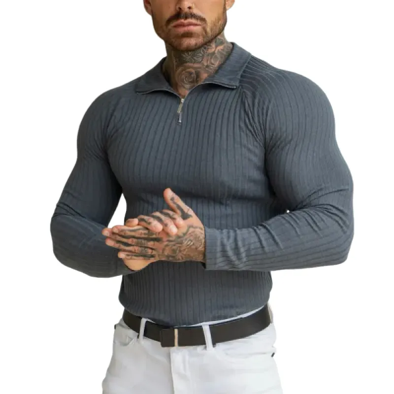 Men's Fashion Solid Color Long Sleeve Polo Shirt 44294199Y sold by Manly