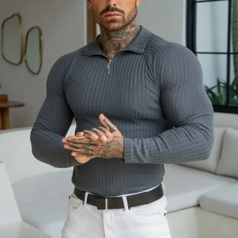 Men's Fashion Solid Color Long Sleeve Polo Shirt 44294199Y sold by Manly product image thumbnail 3