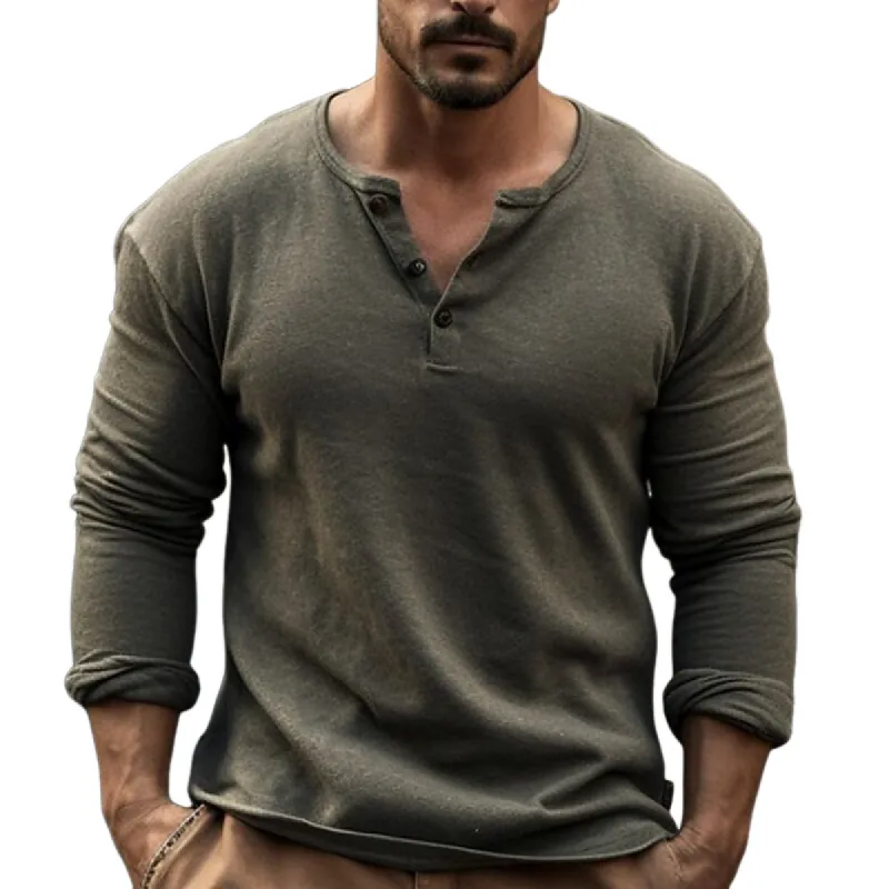 Men's Fashion Henry Collar Long Sleeve T-Shirt 55765461Y sold by Manly