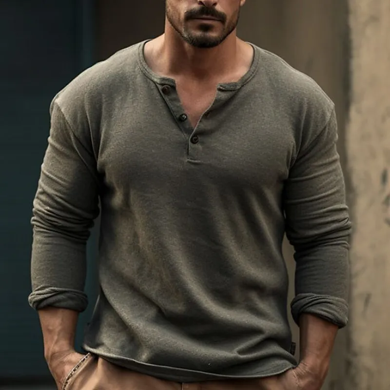 Men's Fashion Henry Collar Long Sleeve T-Shirt 55765461Y sold by Manly product image thumbnail 3