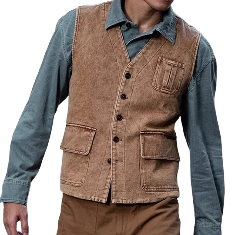 Men's Retro Washed Single-Breasted Denim Vest 35391949Y sold by Manly