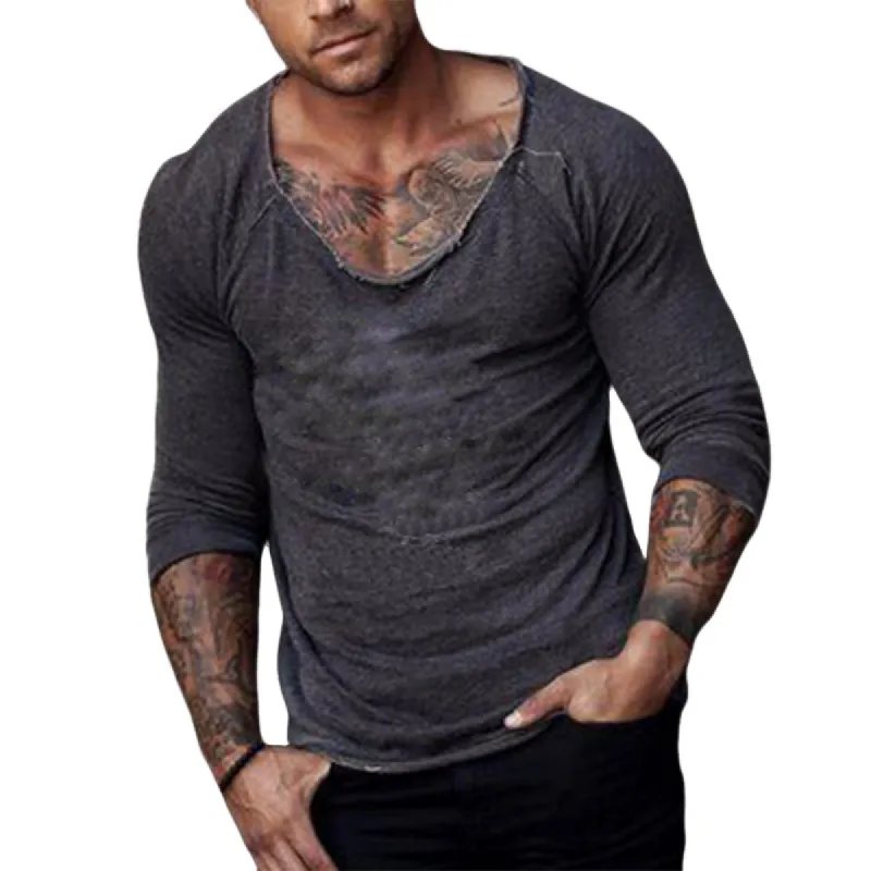 Men's Casual Round Neck Slim Fit Cotton And Linen Long Sleeve T-shirt 00337922K sold by Manly