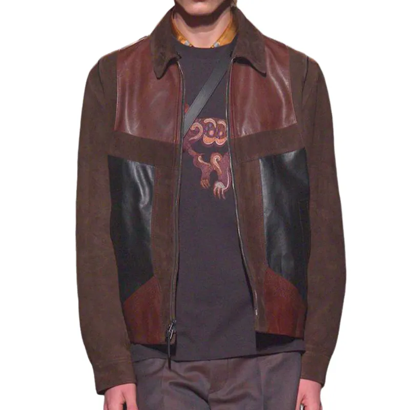 Men's Vintage Casual Lapel Zipper Suede and Leather Jacket 82727756K sold by Manly