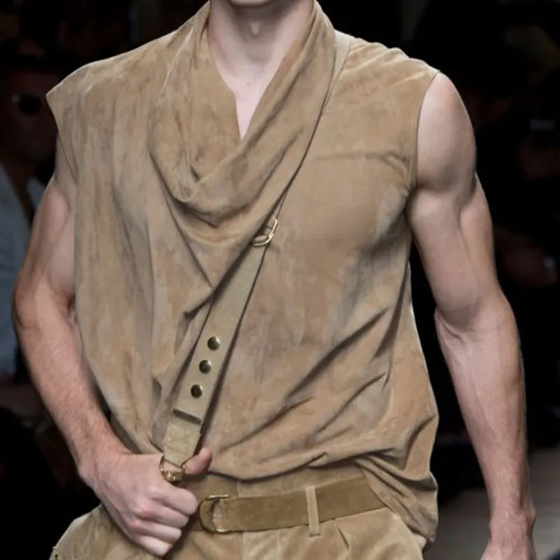 Men's Fashion Casual Crotch Collar Suede T-shirt 48090512K sold by Manly product image thumbnail 2