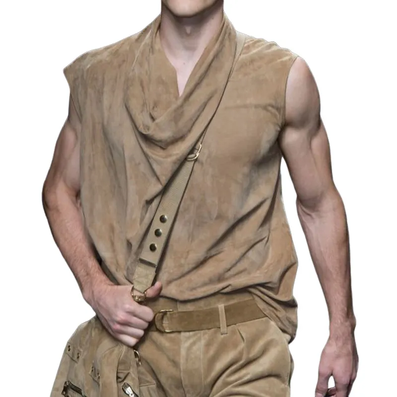 Men's Fashion Casual Crotch Collar Suede T-shirt 48090512K sold by Manly