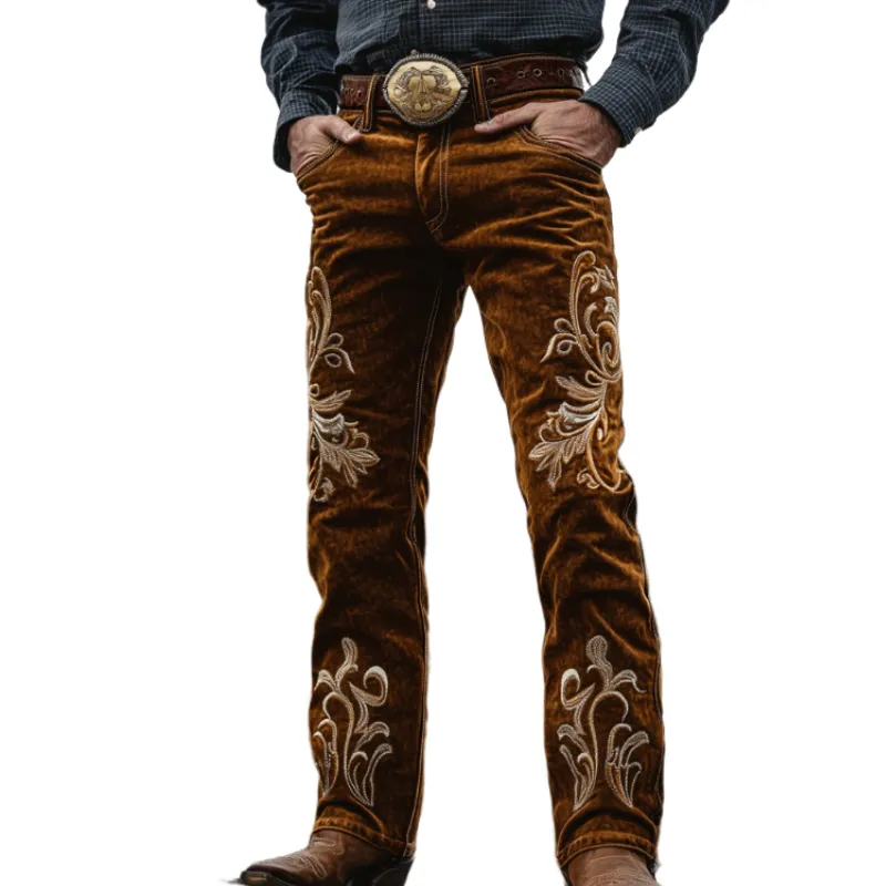 Men's Vintage Distressed Embroidered Cowboy Trousers 59005465TO sold by Manly