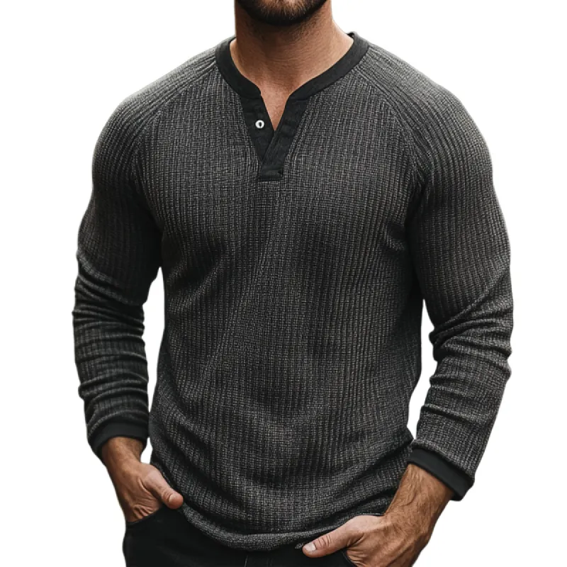Men's Retro Casual Striped Print Henley Neck Long Sleeve T-Shirt 29142997TO sold by Manly