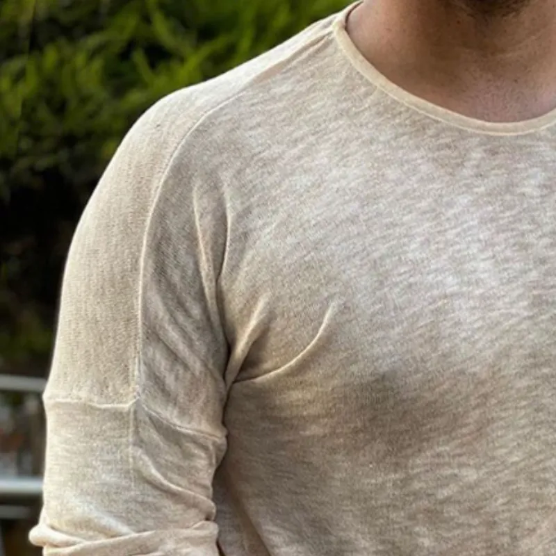 Men's Retro Casual Round Neck Breathable Long Sleeve T-Shirt 95931987TO sold by Manly product image thumbnail 3