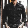 Men's Retro Casual Washed Distressed Lapel Long Sleeve Shirt 03637525TO sold by Manly