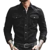 Men's Retro Casual Washed Distressed Lapel Long Sleeve Shirt 03637525TO sold by Manly