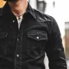 Men's Retro Casual Washed Distressed Lapel Long Sleeve Shirt 03637525TO sold by Manly