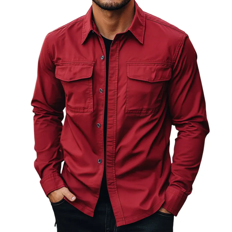 Men's Retro Casual Solid Color Workwear Long Sleeve Shirt 31656750TO sold by Manly