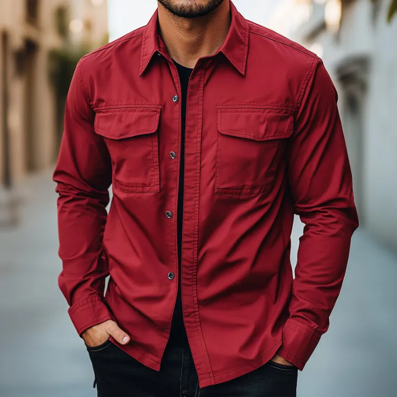 Men's Retro Casual Solid Color Workwear Long Sleeve Shirt 31656750TO sold by Manly product image thumbnail 2