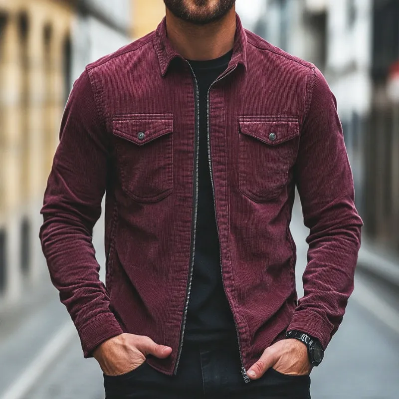 Men's Vintage Casual Corduroy Pocket Lapel Zipper Jacket 97142958TO sold by Manly product image thumbnail 2