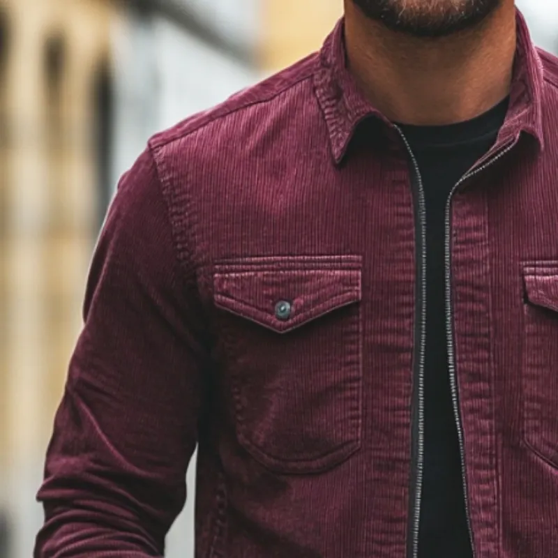 Men's Vintage Casual Corduroy Pocket Lapel Zipper Jacket 97142958TO sold by Manly product image thumbnail 3