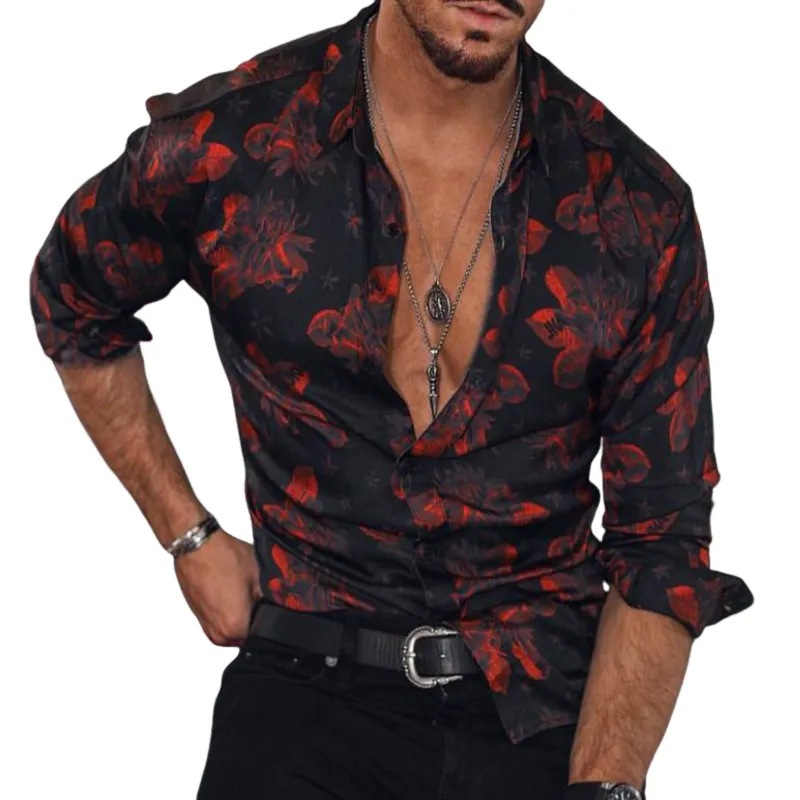 Men's Retro Casual Print Lapel Long Sleeve Shirt 45026863TO sold by Manly