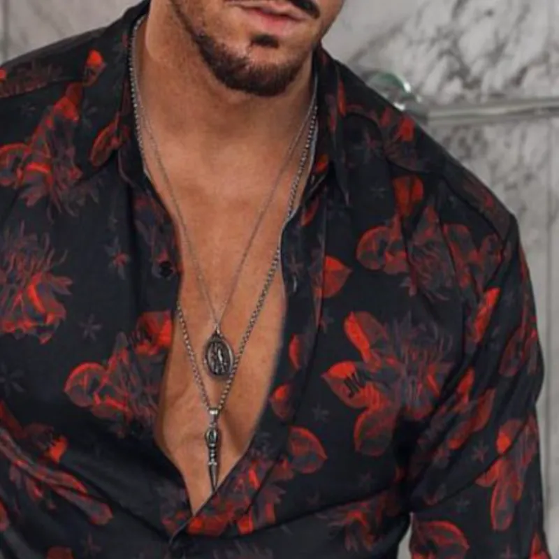 Men's Retro Casual Print Lapel Long Sleeve Shirt 45026863TO sold by Manly product image thumbnail 3