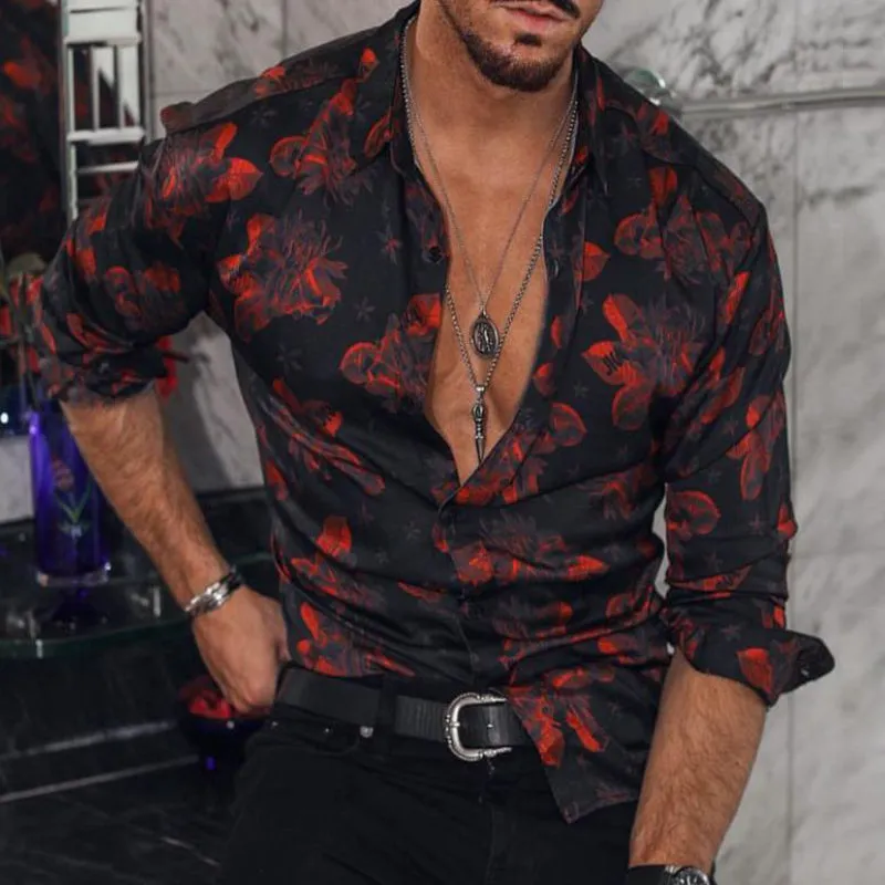 Men's Retro Casual Print Lapel Long Sleeve Shirt 45026863TO sold by Manly product image thumbnail 2