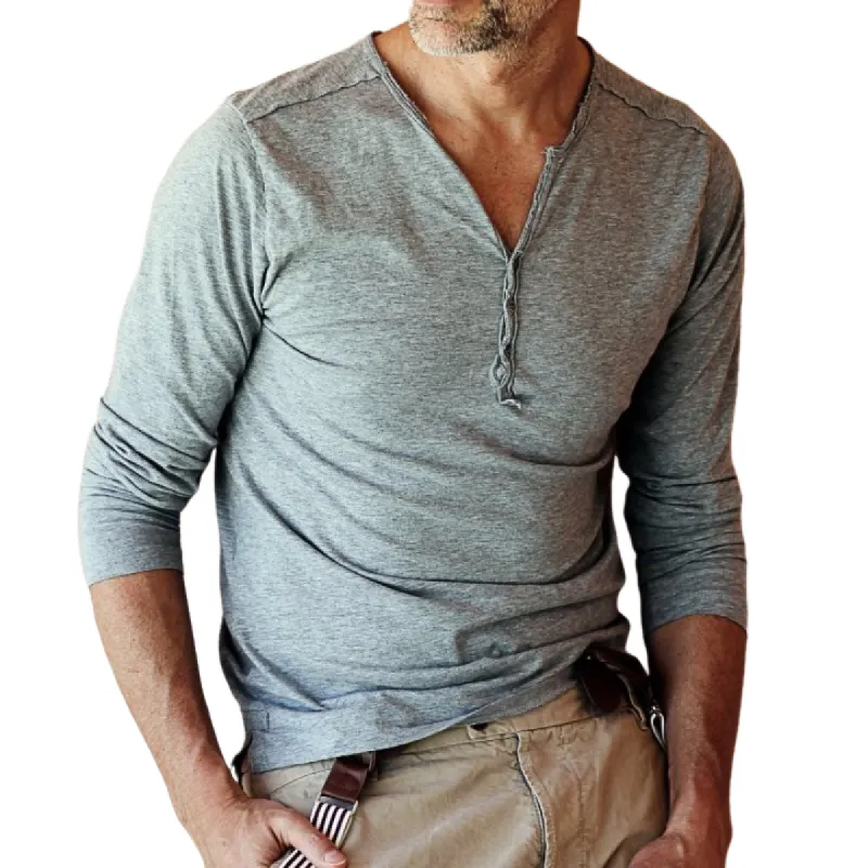 Men's Vintage Casual Henley Collar Long Sleeve T-Shirt 08475435TO sold by Manly