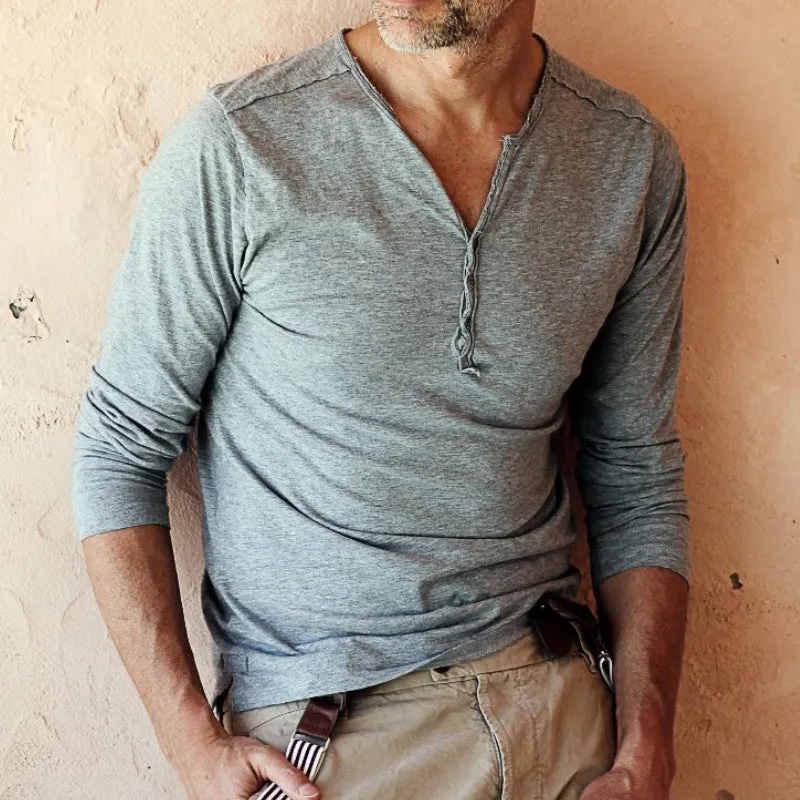 Men's Vintage Casual Henley Collar Long Sleeve T-Shirt 08475435TO sold by Manly product image thumbnail 2