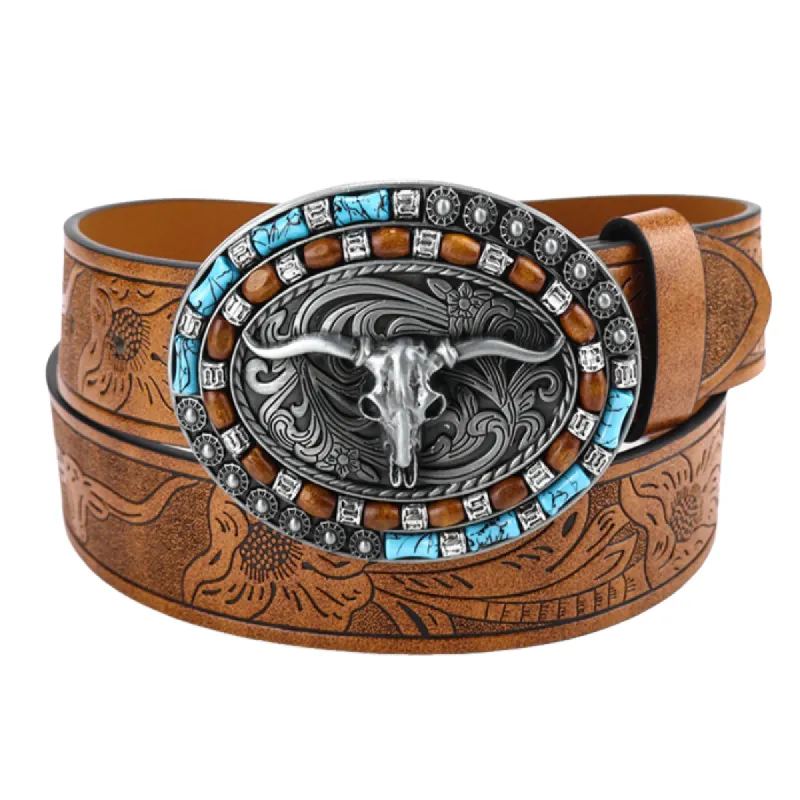 Men's Vintage Western Cow Head Leather Belt 07413127TO sold by Manly