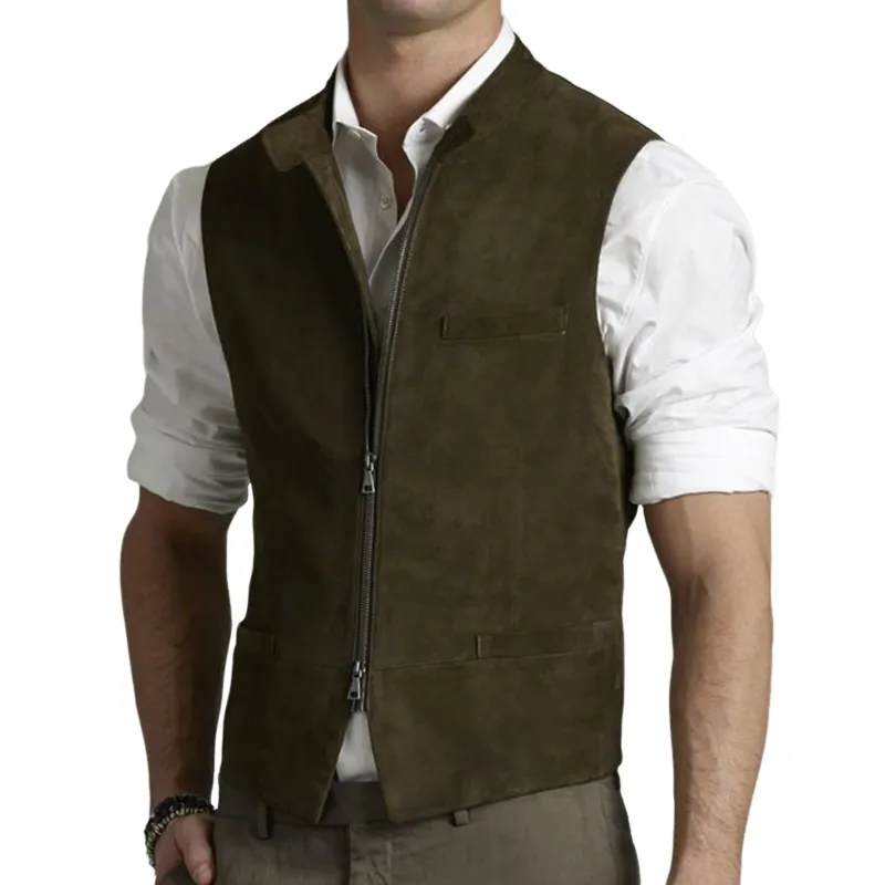 Men's Classic Vintage Stand Collar Suede Zipper Vest 05084158K sold by Manly