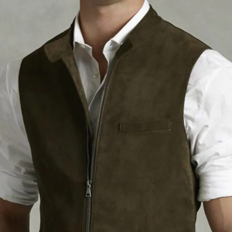 Men's Classic Vintage Stand Collar Suede Zipper Vest 05084158K sold by Manly product image thumbnail 3