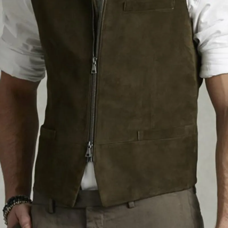 Men's Classic Vintage Stand Collar Suede Zipper Vest 05084158K sold by Manly product image thumbnail 4