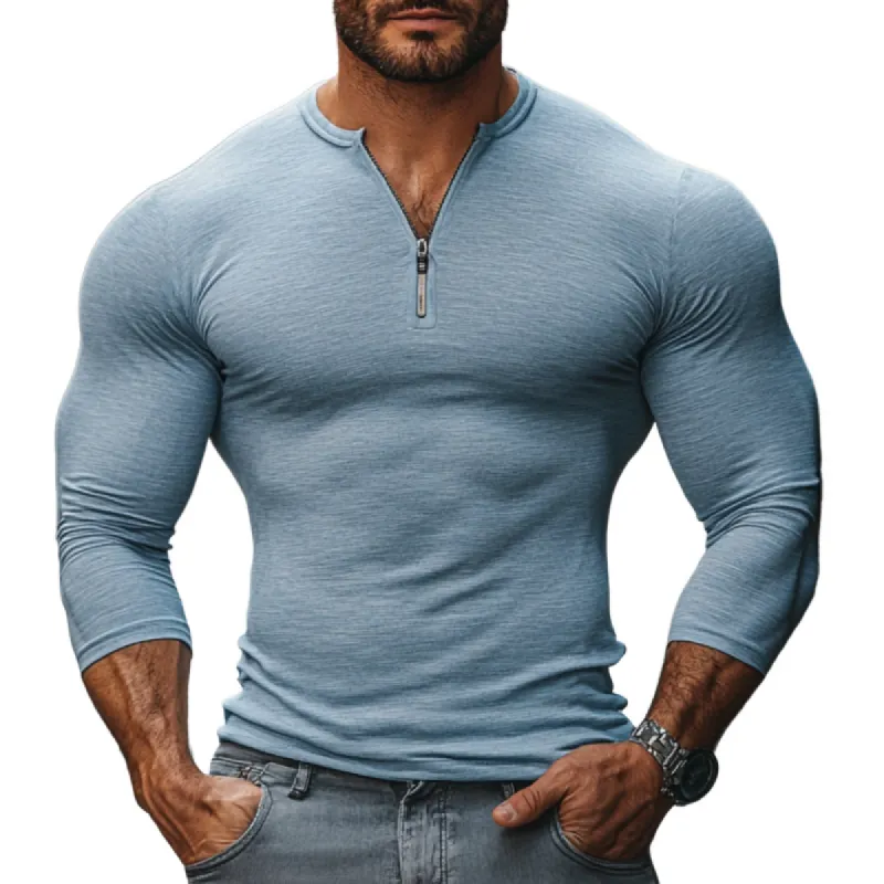 Men's Casual Cotton Blended Zipper Neck Slim Fit Long Sleeve T-Shirt 02478801M sold by Manly