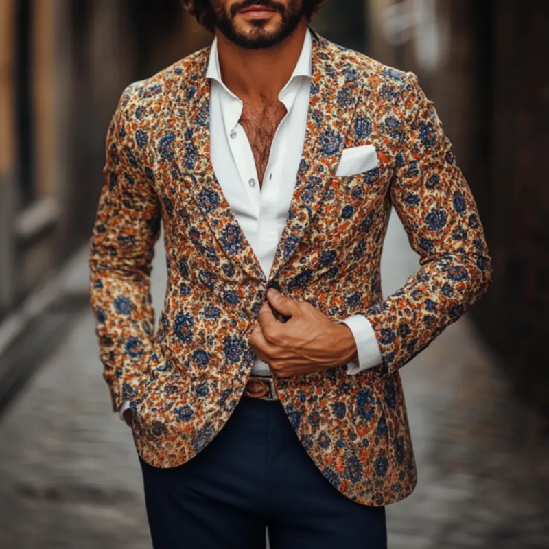 Men's Vintage Floral Print Notched Lapel Single Breasted Slim Fit Blazer 18919455M sold by Manly product image thumbnail 2