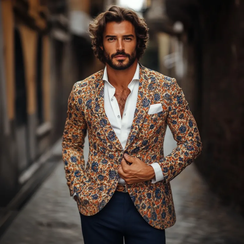 Men's Vintage Floral Print Notched Lapel Single Breasted Slim Fit Blazer 18919455M sold by Manly product image thumbnail 3