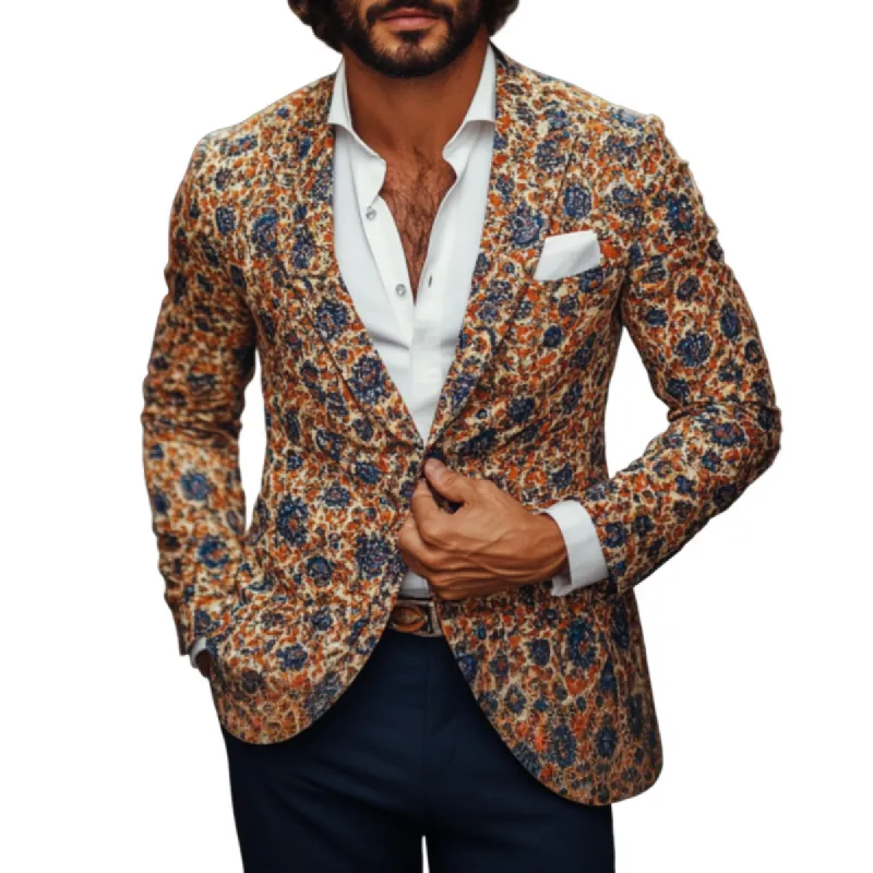 Men's Vintage Floral Print Notched Lapel Single Breasted Slim Fit Blazer 18919455M sold by Manly
