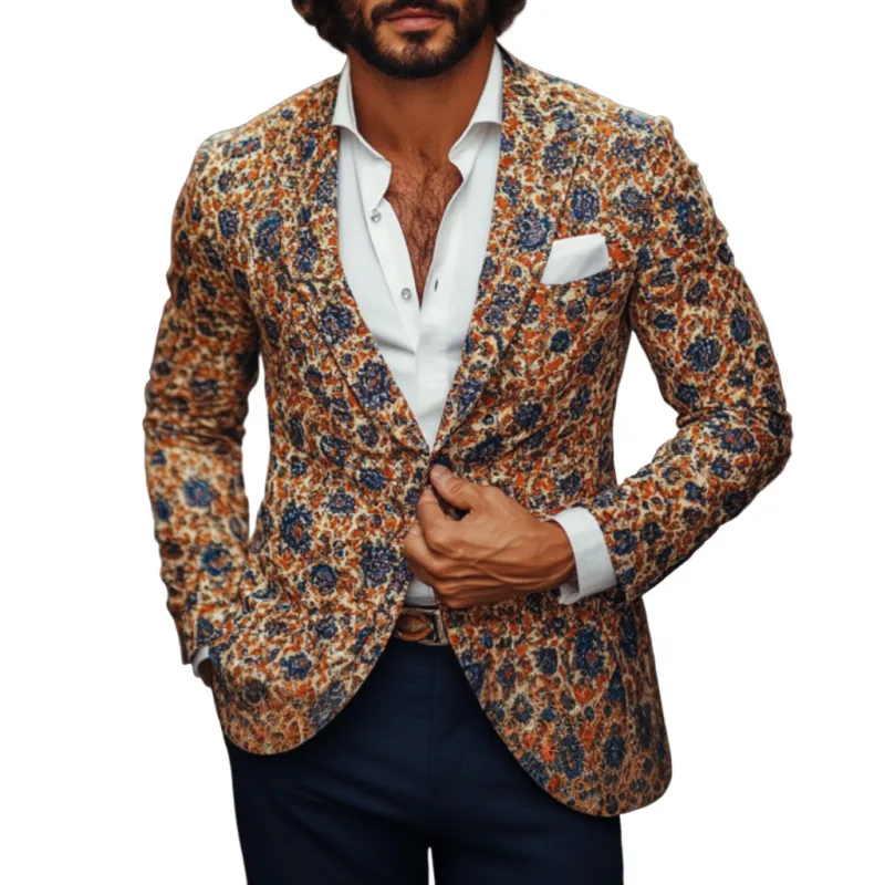 Men's Vintage Floral Print Notched Lapel Single Breasted Slim Fit Blazer 18919455M sold by Manly