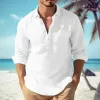 Men's Casual Cotton Linen Lapel Loose Pullover Long Sleeve Shirt 14890926M sold by Manly