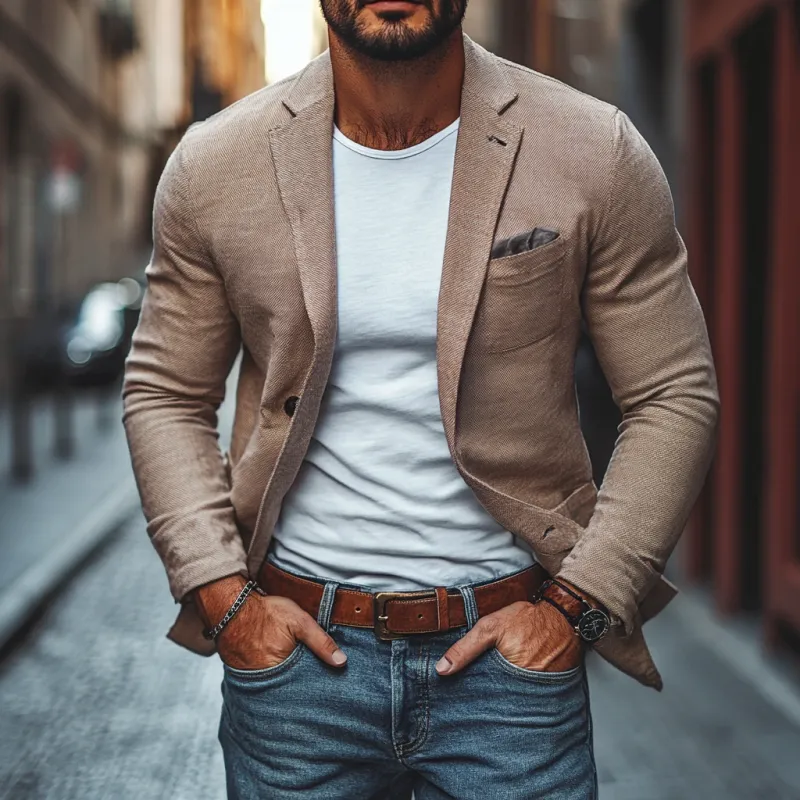 Men's Casual Twill Notch Lapel Single-breasted Slim-fit Blazer 02631632M sold by Manly product image thumbnail 2