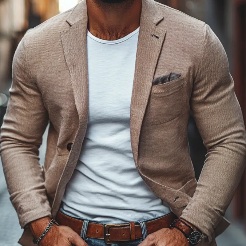 Men's Casual Twill Notch Lapel Single-breasted Slim-fit Blazer 02631632M sold by Manly product image thumbnail 3