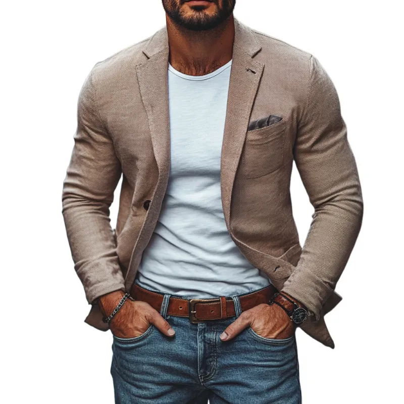 Men's Casual Twill Notch Lapel Single-breasted Slim-fit Blazer 02631632M sold by Manly