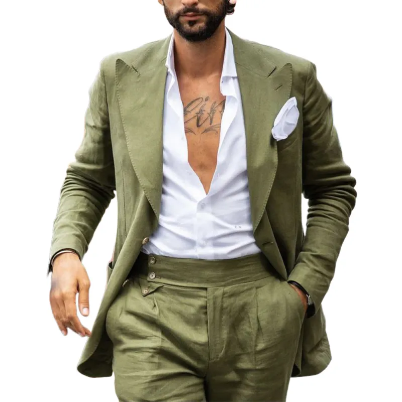 Men's Retro Grass Green Loose Two-button Blazer 88218560U sold by Manly