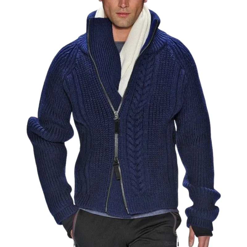 Men's Vintage Navy Stand Collar Zipper Knit Sweater 20078447U sold by Manly