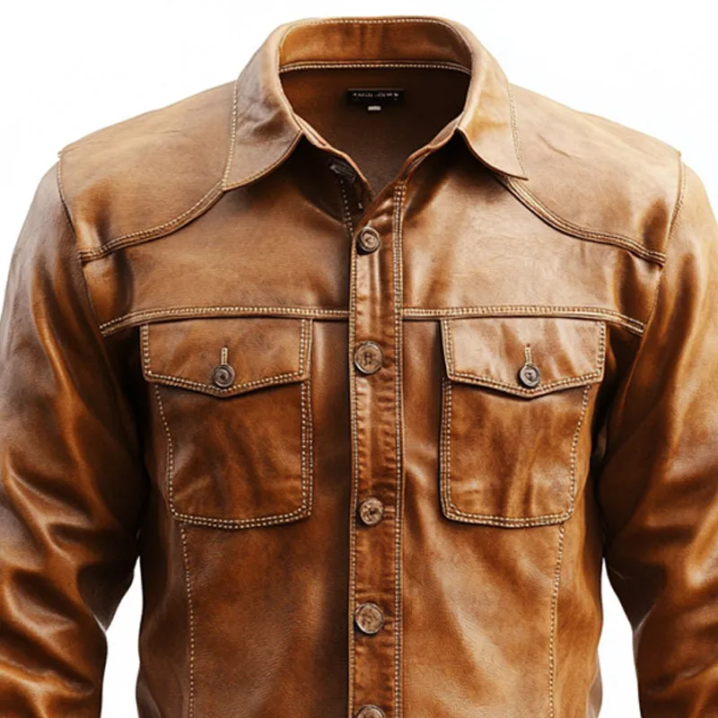 Men's Vintage Slim Fit Button-Down Leather Shirt 48237121U sold by Manly product image thumbnail 3
