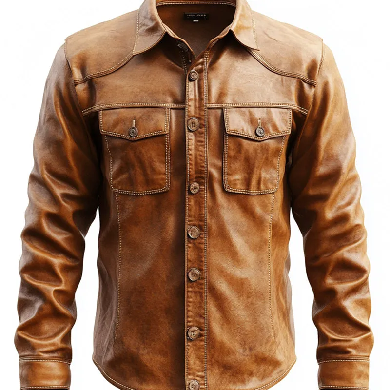 Men's Vintage Slim Fit Button-Down Leather Shirt 48237121U sold by Manly product image thumbnail 2