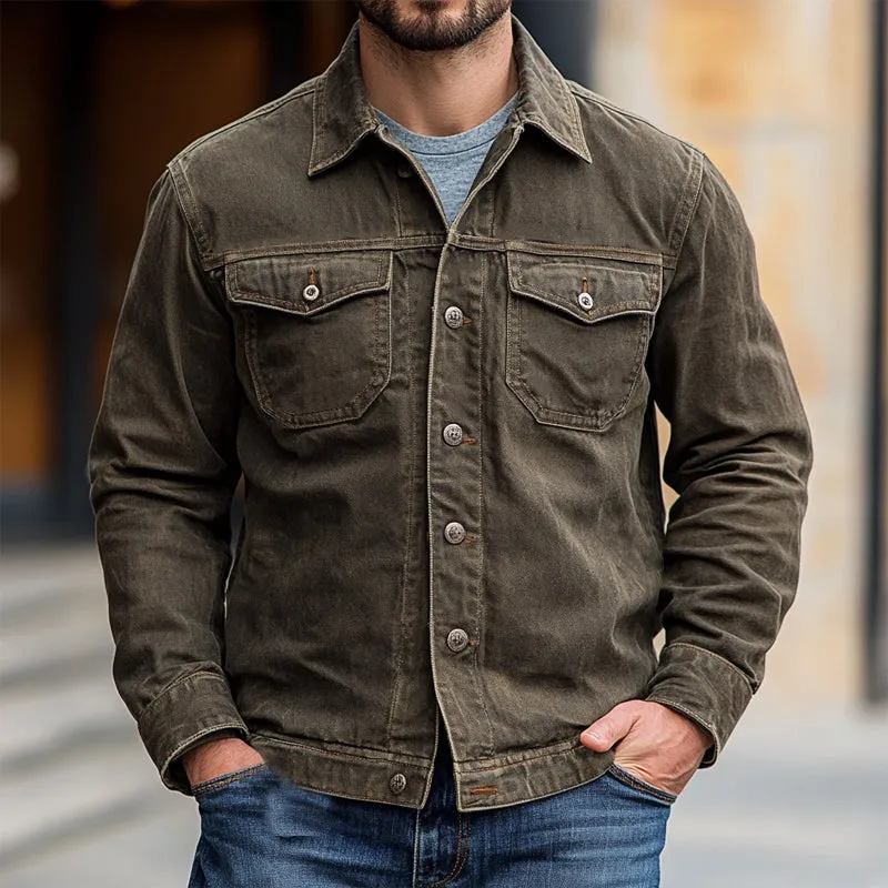 Men's Vintage Button Lapel Washed Denim Jacket 47025175U sold by Manly product image thumbnail 2