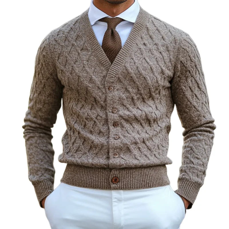 Men's Vintage V-neck Jacquard Blended Knitted Slim Sweater 63056223U sold by Manly