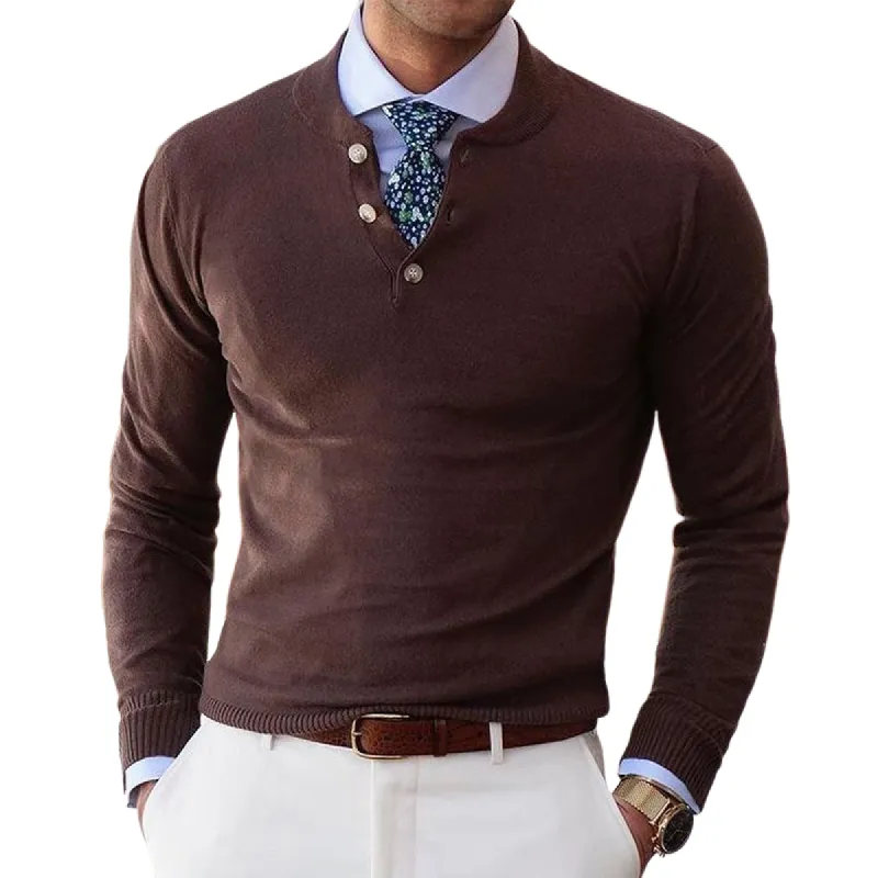 Men's Vintage Red Brown Button Crewneck Knitted Slim Fit Sweater 80581639U sold by Manly
