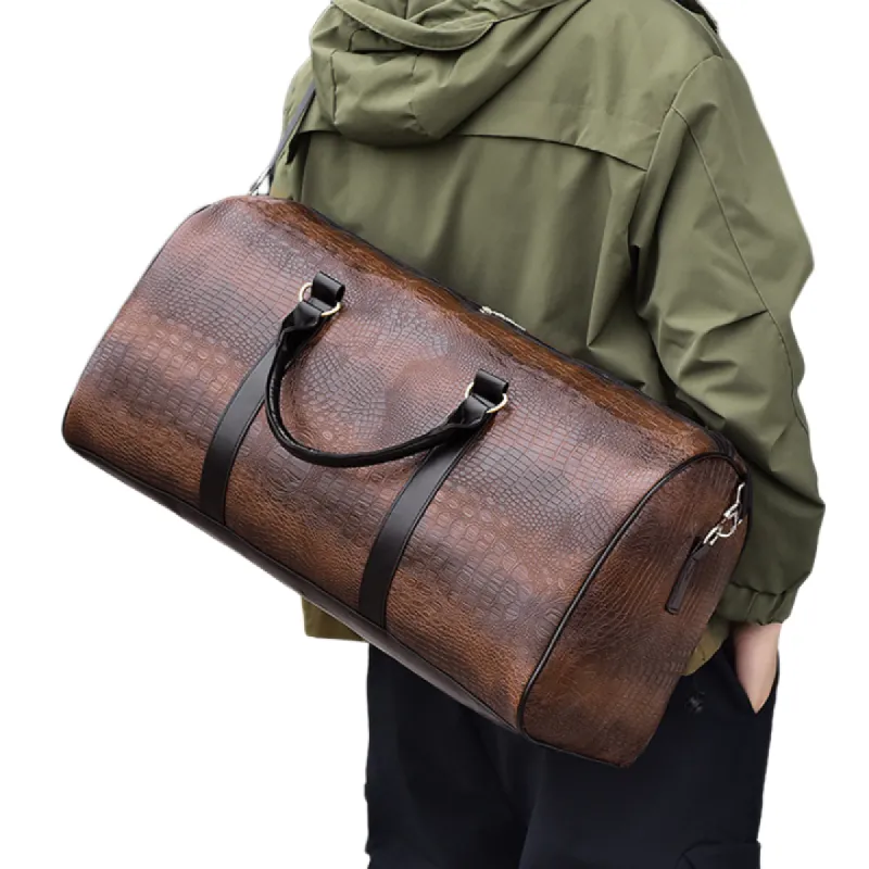 Men's Fashion All-match Crocodile Leather Commuter Travel Gym Bag 56915503F sold by Manly
